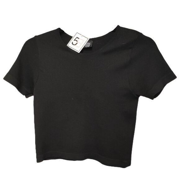 (Youth XL extra large) Black Short Sleeve T-Shirt Rib Crop Top NWT New with Tags - Picture 1 of 6